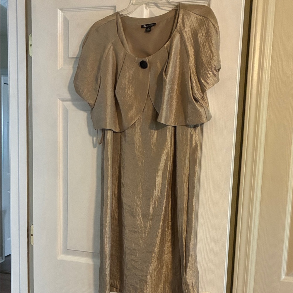 I.N. Studio Metallic Gold Midi Dress with Bolero